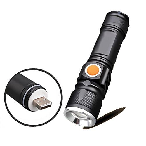 Yosky XML T6 LED Flashlight USB Rechargeable,Zoomable 3 Modes,Built-in Battery with USB Charger interface,Black,Waterproof IPX-6(900 Lumen)