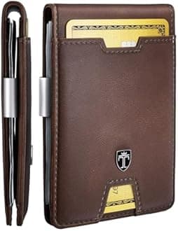 TRAVANDO Men's Faux Leather Slim RFID Blocking Mini Wallet with Gift Box (Brown)