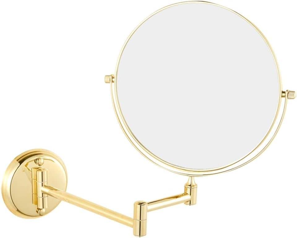 LCARYMakeup Mirrors Wall Mounted, 8 Inch Bathroom Magnifying Double Sided Adjustable Extendable Swivel Vanity Mirrors Cosmetic (Color : Brass, Size : 10X)