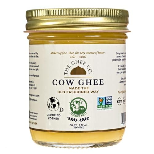 The Ghee Co., Grass Fed Ghee, 8 Fl oz, Made with Grade AA butter, Lactose and Casein free, Paleo and Keto friendly, glass jar