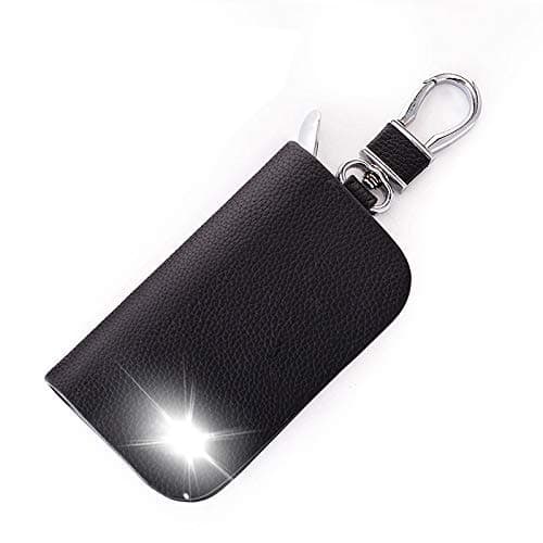 Ubersweet® Genuine Leather Car Key Case Key Wallets Remote Protector Cover for MG 3 6 ZT-T TF ZR ZT GS ZS Key Keychain Holder Color Name Black Size with VIP Logo