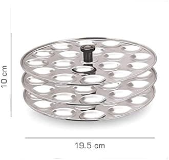 Dynore Stainless Steel Small/Mini Idli Maker 3 Plate Stand/Pot,Makes 54 Mini Idlis at Once. (Silver) (18x3)