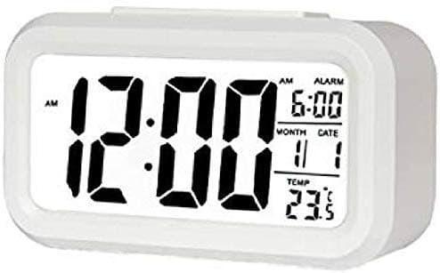 IINSIDE COLLECTION Digital Smart Backlight Battery Operated Alarm Table Clock with Automatic Sensor, Date & Temperature (White)