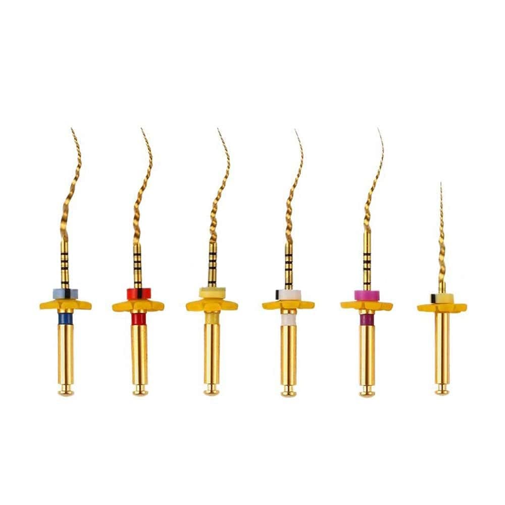 SuperEndo Super Gold Flex Rotary Files (Assorted-25mm) (Pack of 6) | Heat Activated Gold Rotary NiTi Files for Root Canal Treatment