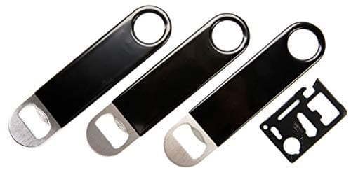 Firgus Bartender Bottle Opener 3 pack Flat Solid Stainless Steel Black For Speed Opening Beer or Soda Bottles Comes With Card Tool