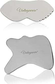 Vintageware® Stainless Steel Gua Sha Combo Set | Lip-Shape & R-Shape Tools for Face, Neck & Body | Muscle Relief & Skincare Benefits | Medical Grade 304 Stainless Steel
