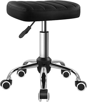 BFTOU Black Minimalist Square Swivel Stool with Wheel for Work SPA Shop Massage Height-Adjustable and Cost-Effective Rolling Stool Chair