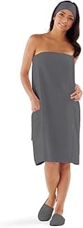 Boca Terry Womens Spa Wrap - 100% Cotton Spa, Shower, Bath and Gym Towel w Snaps - Med/Large, XXL, 4XL, 6XL (Medium/Large, Grey)