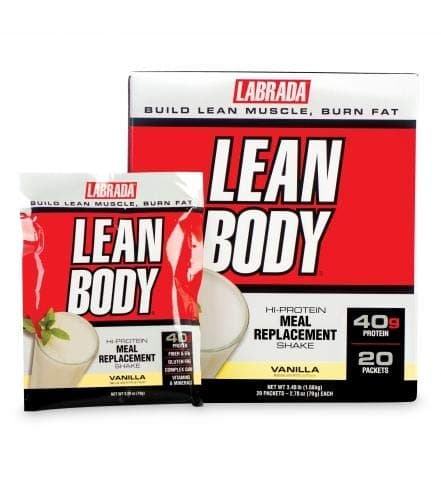 LABRADA Lean Body Hi-Protein Meal Replacement Shake (2.78oz/79g, 20 Packets, Vanilla)_40g Protein, Gluten Free, Fiber & EFAs