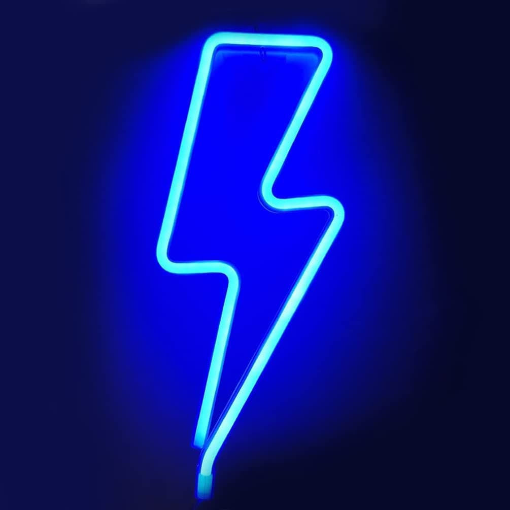 Lightning Neon Signs, LED Neon Wall Decor Light, USB Shaped Neon Light Decorative Lights, Battery Powered Lighting, Room Decor for Bedroom, Living Room, Kids Room (Blue)