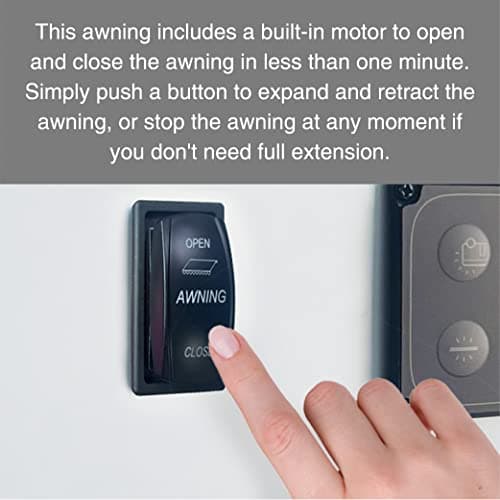 Awnlux Black Motorized Modular Retractable RV Awning Full Set Assemblies for RV, 5th Wheel, Travel Trailers, Toy Haulers, and Motorhome - RV Trailer Awning for Home or Camper - 11x8 Ft - Ocean Blue