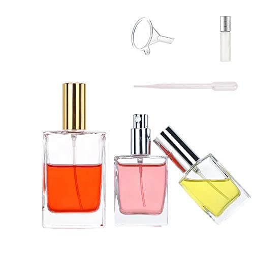Homeyes Square Glass Empty Perfume Bottles Portable Atomizer Refillable Spray Applicator Bottle For Travel Car Decor Set of 3