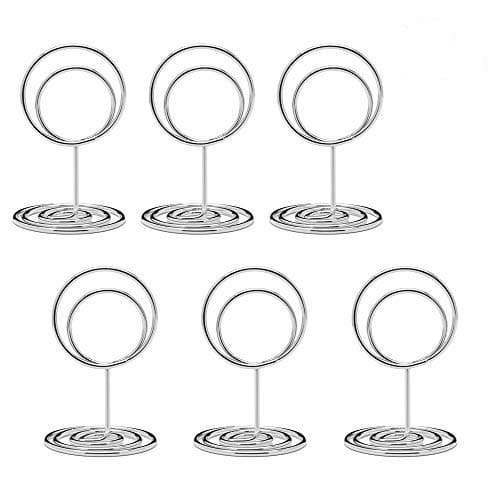 Jofefe 20pcs Mini Place Card Holders, Cute Table Number Holders, Classy Table Card Holder Table Picture Stands, Elegant Wire Photo Holder Menu Memo Clips, Idea for Wedding, Anniversary Party(Silver