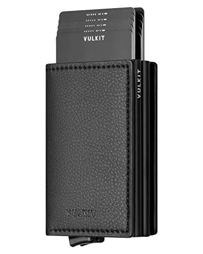 VULKIT Credit Card Holder RFID Blocking Leather Automatic Pop Up Wallet Aluminum Slim Pocket Bifold Business Card Case