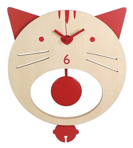 Wooden pendulum clock cat Red (japan import)