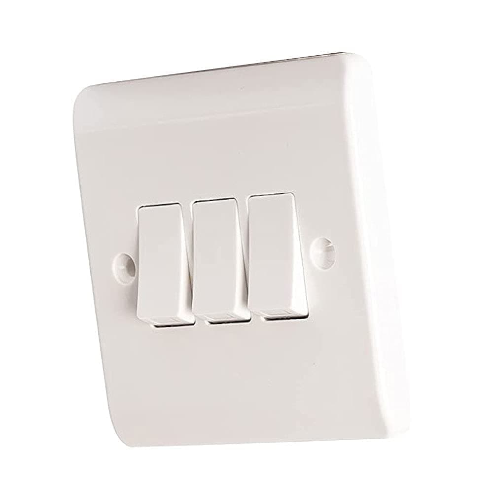 Body-Plus 3 Gang 2 Way Light Switch - White Electric Curved Edge Light Switches with Screws - 250 V A.C, 10AX Electrical Wall Light Switch for Home, Office, Industries, etc (1)