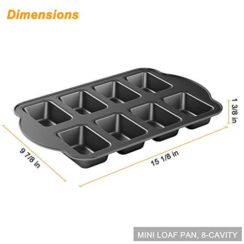 2 Pack Non-Stick Mini Loaf Pan, Carbon Steel Baking Bread Pan, 8-Cavity
