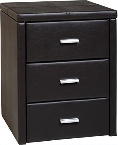 PU Leather Brown Bedside Table - Coated With Dark Brown Shaded Fabric - Provides Three Drawers That Slides Over Each Other