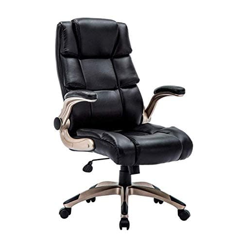 KADIRYA High Back Executive Office Chair-Bonded Leather Ergonomic Computer Chair Curved Armrests Task Desk Chair with Thick Padding Seat Lumbar Support and Adjustable Tilt and Lift-Black A