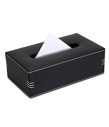 Belmun Black PU/Artificial Leather Tissue Box with Triple Side stsitch Design for Cars, Homes, Dry Areas of bathrooms, Offices