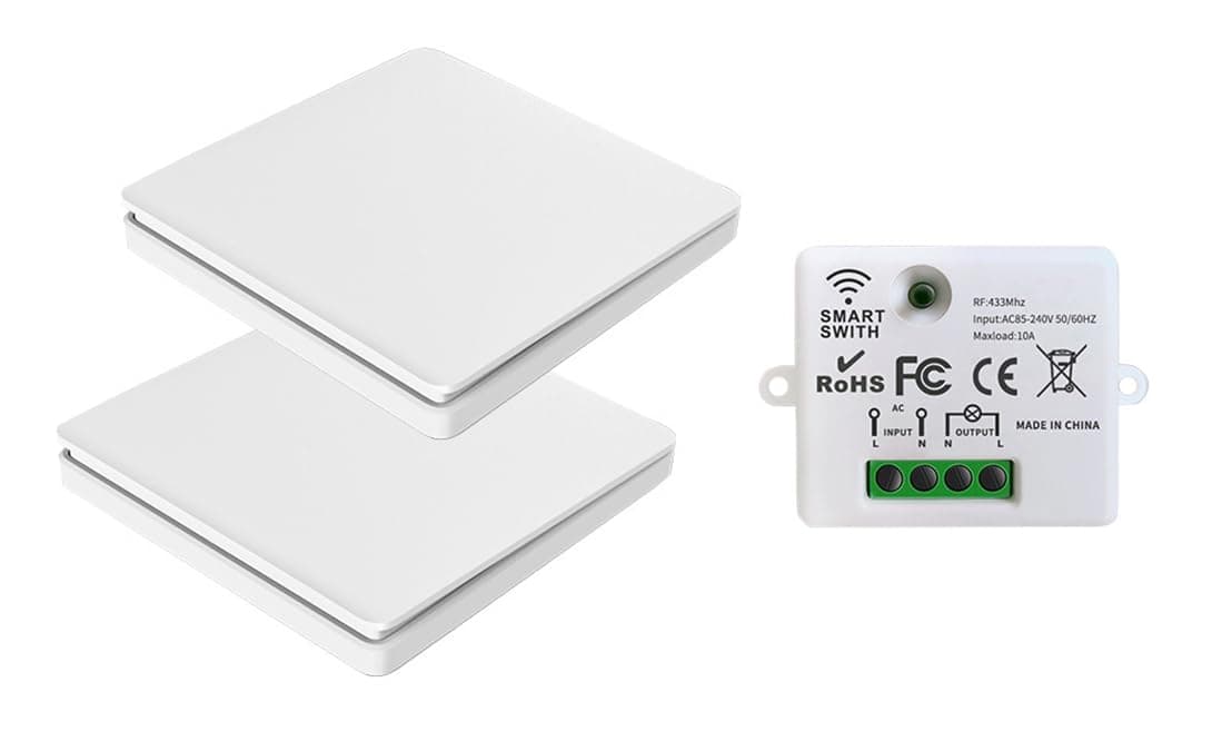 Wireless Lights Switch Kit, Wireless Remote Control Switch with Easy-to-Install Receiver, No Wiring Self-Powered Waterproof, Style B, 2 Pcs Rf Switch and 1 Pcs Receiver
