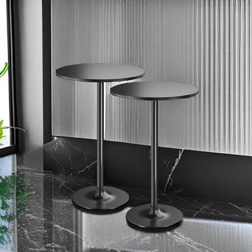 Furmax Bistro Pub Table 2 Pack Round Bar Height Cocktail Table Metal Base MDF Top Obsidian Table with Black Leg 23.8-Inch Top, 39.5-Inch Height (Black)