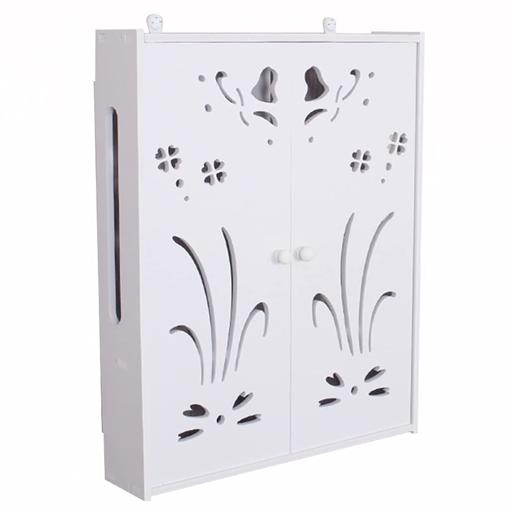 Wall Mounted Router Bracket Floating Shelves WiFi Storage Box Wall Shelf Power Strip Protector Hider Router Rack Desktop Storage Box (Color : White-B, Size : 50x42x10cm)