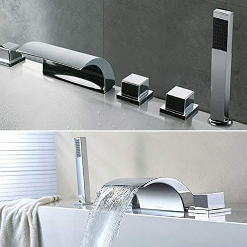 WUPYI2018Shower System Bath Tap Contemporary 5 Hole Set Waterfall Bath Tap Hand Shower for Bathroom