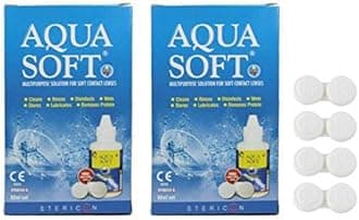 Aquasoft Multipurpose Solution for Soft Contact Lenses 2 Travel Pack with 4 Anti Bacteria Leak Proof Contact Lens Case (60 ml+60 ml+ 4 Lens Case)