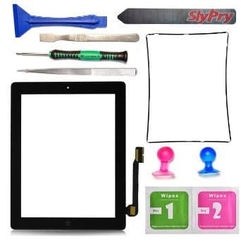 Prokit Adhesive® Black Ipad 3 Digitizer Touch Screen Front Glass Assembly - Includes Home Button + Camera Holder + Frame Bezel + Preinstalled Adhesive + Cleaning Kit with Slypry® Premium Tool Kit