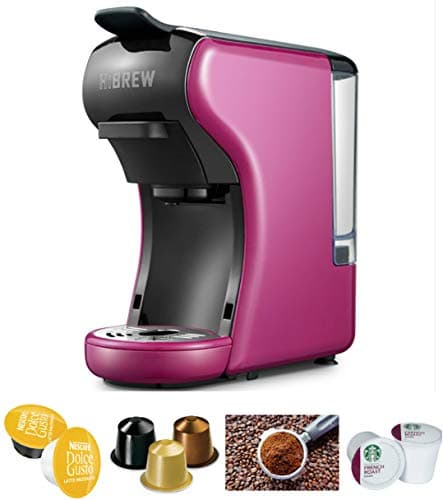 HiBREW 4-in-1 Multi-Function Espresso Coffee Maker Dolce Gusto Machine Compatible with Nespresso Capsule, Dolce Gusto Capsule, KCup and Ground Coffee, Italian 19 Bar High Pressure Pump, Buttons for Espresso and Lungo, 1450W (Black with Leather Cabinet)