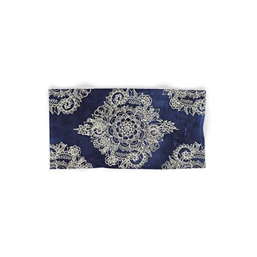 Cream Floral Moroccan Pattern On Deep Indigo Ink 4 (2 Hand Towels, 2 Bath Towels)