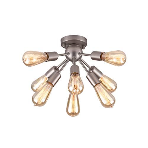 mirrea Mid-Century Semi-Flush Mount Sputnik Ceiling Light with 8 Lights for Foyer Entry Way Hallway Kitchen Dining Room Small Bedroom Living Room Brushed Nickel Metal Fixture