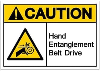 CAUTION HAND ENTANGLEMENT BELT DRIVE SIGN | Acrylic Board Fixed on Waterproof Sticker with double sided Tape