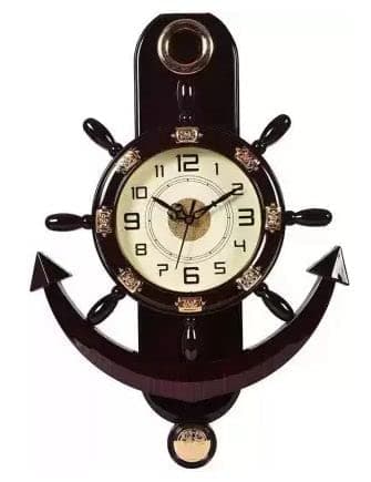 Kadio Analog 38 cm X 26 cm Wall Clock (Brown, with Glass, Standard).