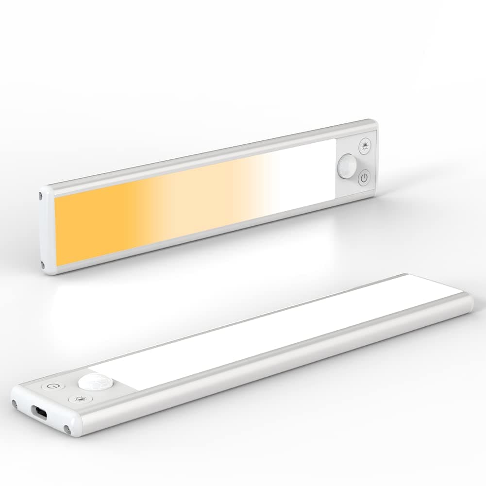 MOAMI 3 Color Led Closet Light, 66-Led Dimmable USB Rechargeable Motion Sensor Magnetic Under Cabinet Lights 1100mAh Battery Operated White Strip Lighting, 20cm/7.8inch, Pack of 2