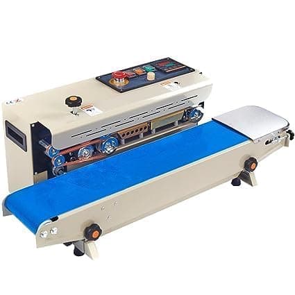 JD9 Continuous Automatic Sealing Machine for Food Packets, Horizontal Continuous Plastic Bag Band Sealing Packet Sealer Machine Temperature Control, Bag Sealer Machine (White)