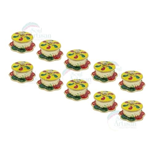 Round Mango Design Single Kumkuma Holder Chimil Box - Plastic Golden Metallic Color(Pack of 10) - Decorative Design Tilak Daani, Sindoor for Women Return Gift, Diwali, Weddings, Pooja