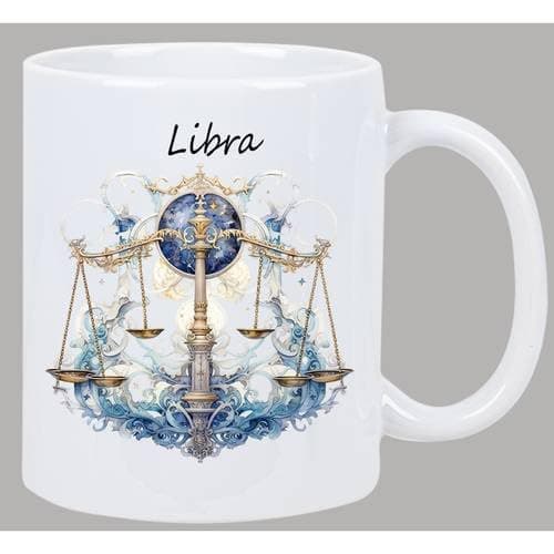 RYN® PRINTED DESIGN 1pc, Libra Constellation Themed Ceramic Coffee Mug With Letter Print, Reusable Multi-Purpose Cup For Coffee, Tea, Cocoa, Milk, And More.
