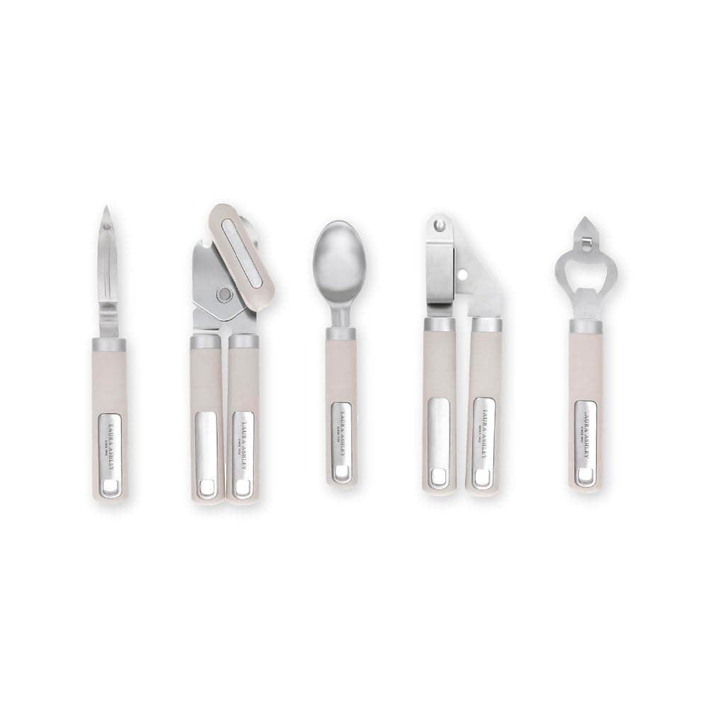 Laura Ashley 5-Pcs Kitchen Tools & Gadgets - Soft Grip, Heat Resistant, Dishwasher Safe - Kitchen Utensils Set Includes Garlic Crusher Press, Potato Peeler, Can Opener, Bottle Opener, Ice Cream Scoop