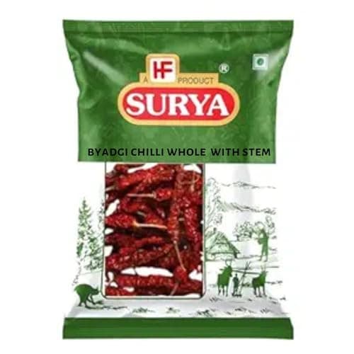 HF, Surya Byadagi Chilli Whole With Stem | Red chilli |100% Natural Kashmiri Dry chilli 100g