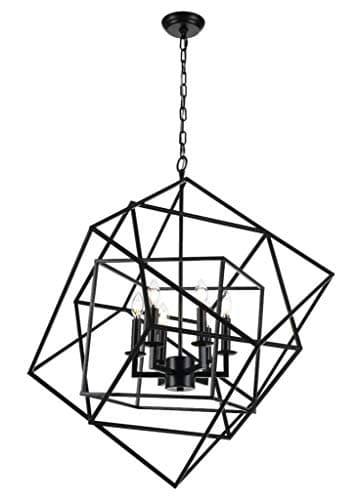 Caged Cubist Pendant Metron Chandelier 6 Light Multifaceted Frame Interlock (Black)