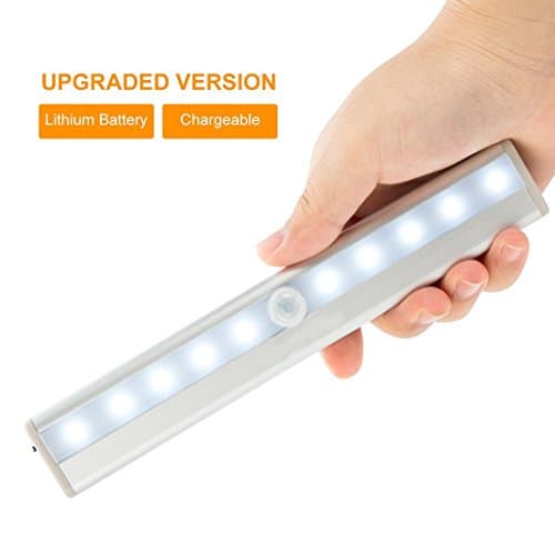 Vilso LED T-02U USB Rechargeable 10 Bright LED Night Light, Stick-on Anywhere Motion Sensing Light Bar