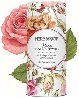 Rose Scented Talc-Free Dusting Powder for Women: Anti-Chafing Body Powder with Arrowroot and Oats, 6 oz