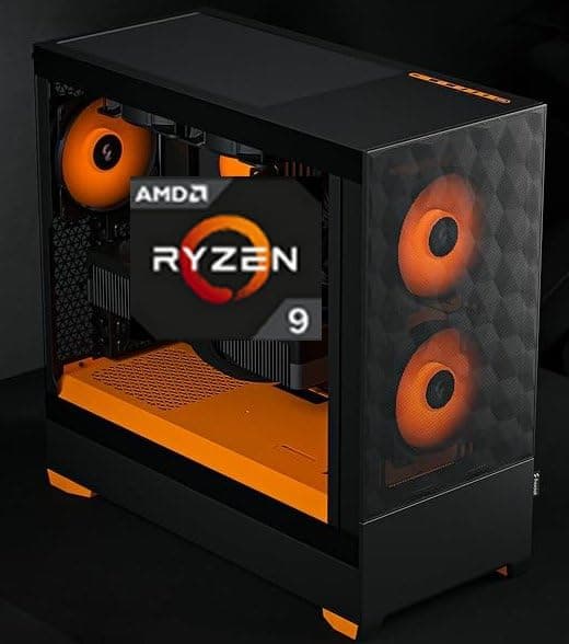 CPU Solutions.com AMD Ryzen Gaming Desktop, RTX Graphics Card, Black and Orange RGB Gaming Tower PC. 1TB SSD, 32GB DDR5 RAM… (RTX 4060 Ryzen 9)