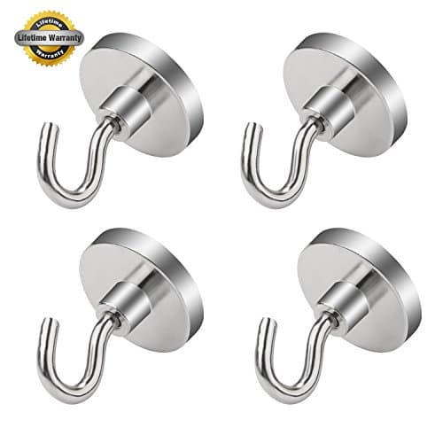 100LB Magnetic Hooks 4 Hook Set Great for Hang Gadgets Declutter and Add Storage Powerful Heavy Duty Neodymium Magnet (D32, 4pcs)