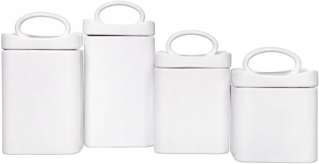 Durable Set of 4 Square White Ceramic Canisters with Lids Storage & Home Decor Set