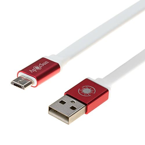 ApocSun High Speed Flat Micro USB 2.0 A Male to Micro B Sync and Charging Cable - White/Red (2 Pack)