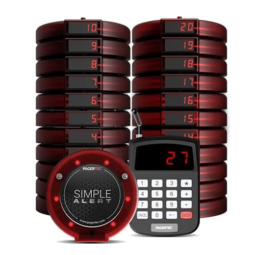 Long Range Pager Pagertec Slimbar Paging 1.5 Paging System, Bar Coaster Style System,Red LED Lights (Set of 20)