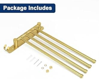 NearMoon Swivel Towel Rack, Thicken SUS304 Stainless Steel 4-Arm Towel Bar, Space Saving Wall Mounted Towel Holder with Hook, Rustproof Swing Out Towel Hanger for Bathroom, Kitchen (Brushed Gold)